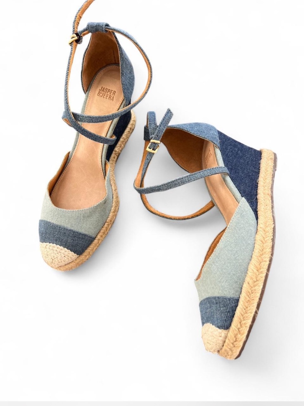 Jasper & Jeera Patchwork Denim Espadrille Wedges EU 37 US 6